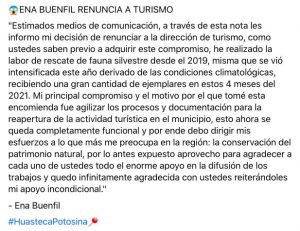 Ena Buenfil Zamudio renuncia como Directora de Turismo Valles 