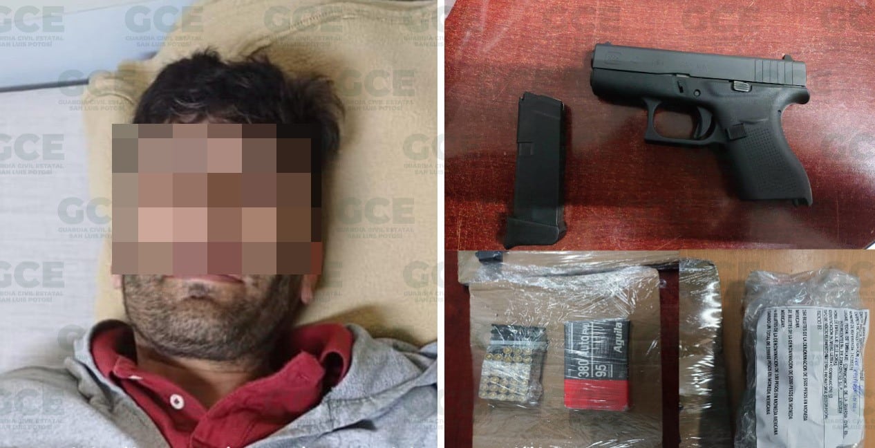 detienen a presunto con arma, cartucho y dinero