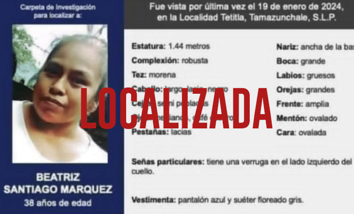 Mujer desaparecida localizada