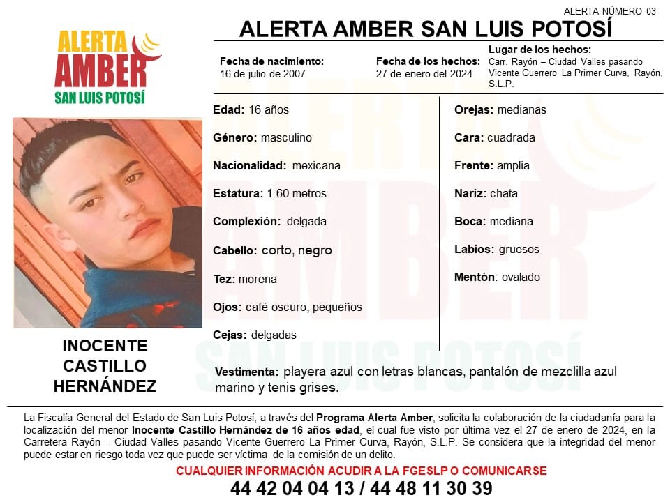 Alerta amber niño Rayón Inocente Castillo