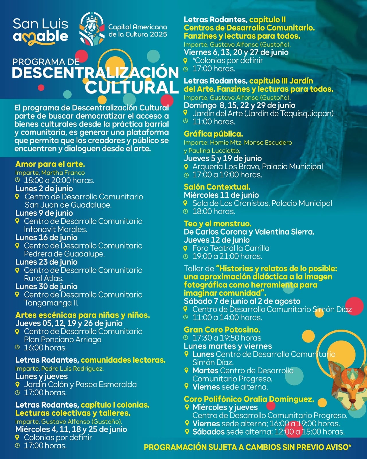 ¿Ya checaste el programa de descentralización cultural del Gobierno de la Capital?