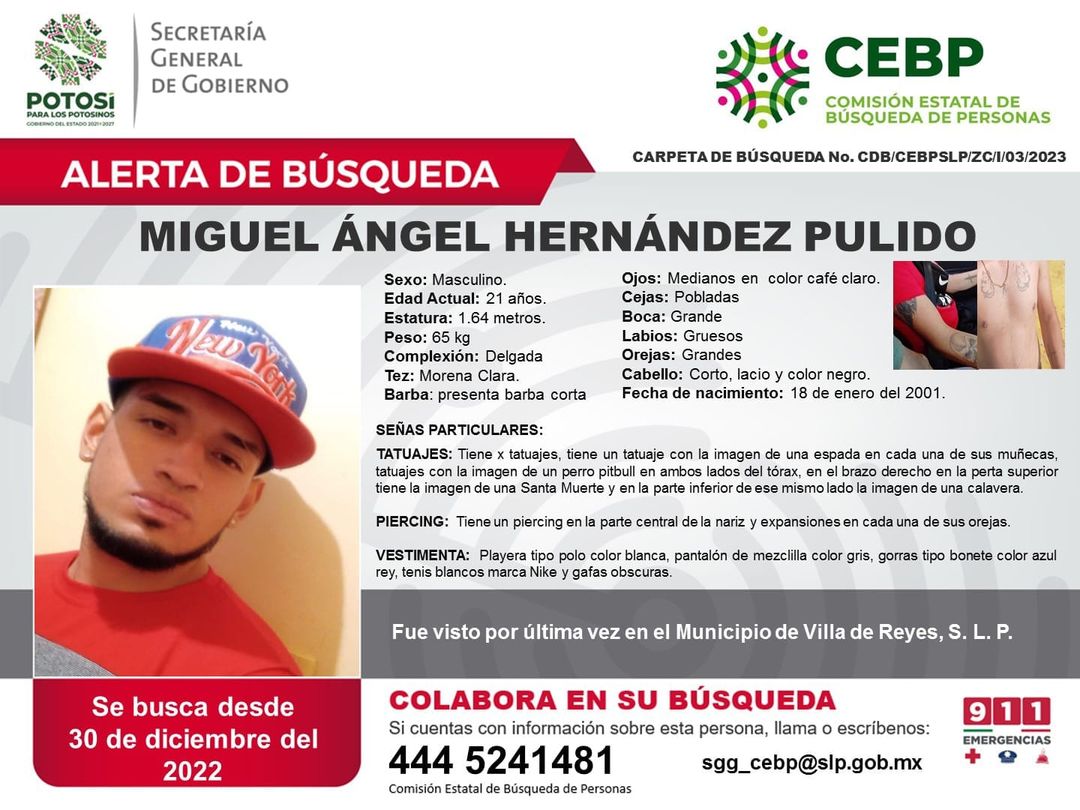 REYES.- BUSCAN A JOVEN NO LOCALIZADO