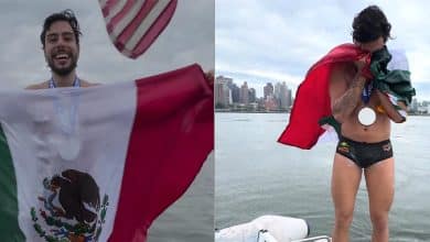 ¡Orgullo huasteco! David Olvera impone récord mundial al nadar alrededor de Manhattan