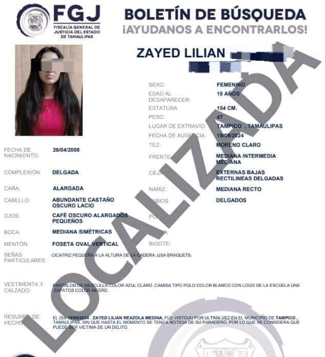 jovencita vallense desaparecida localizada en Tamaulipas